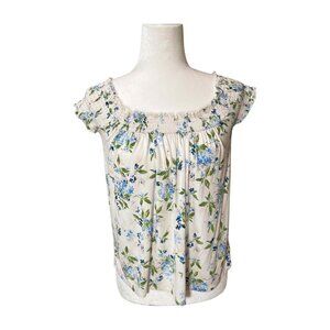 American Eagle Soft & Sexy Off-Shoulder Floral Top White, Green, Etc. Size S